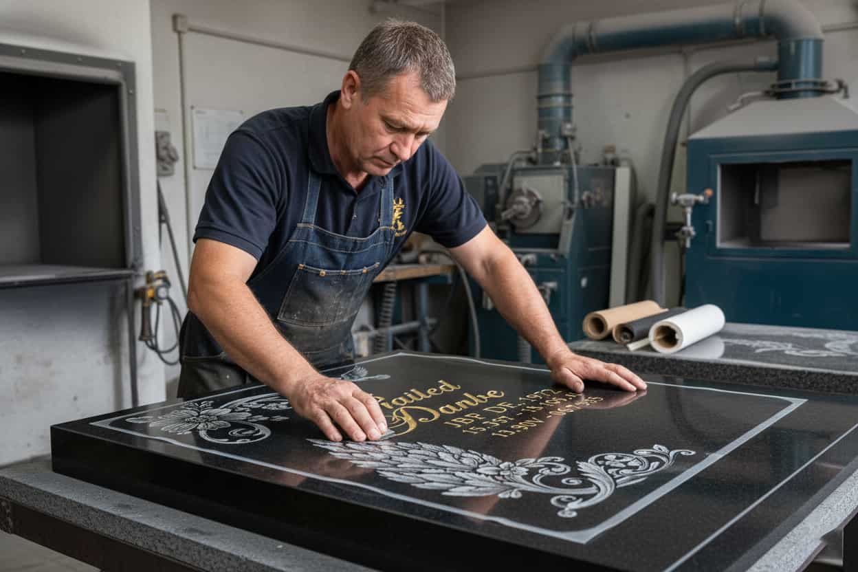 مراحل اجرای طراحی سنگ مزار دوبخشی